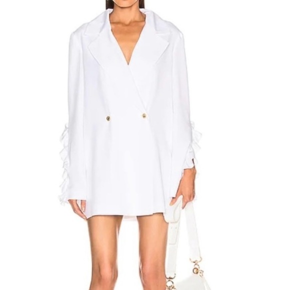 CAROLINE CONSTAS Ruffle Blazer Dress Split Ruffle Sleeve White Revolve Sz XS - Picture 1 of 16